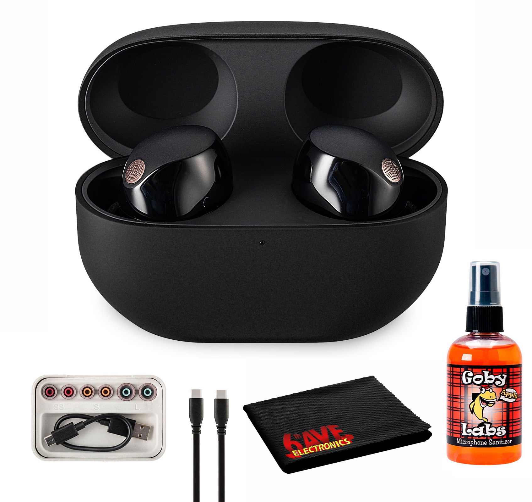 Sony WF-1000XM5 True Wireless Noise Canceling Earbuds (Black) Hi-Res Audio, Bluetooth 5.3, Adaptive ANC, Built-In Microphone with Goby Labs Cleaner and Microfiber Cloth Bundle (International Model)