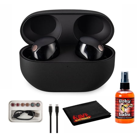 Sony WF-1000XM5 True Wireless Noise Canceling Earbuds (Black) Hi-Res Audio, Bluetooth 5.3, Adaptive ANC, Built-In Microphone with Goby Labs Cleaner and Microfiber Cloth Bundle (International Model)