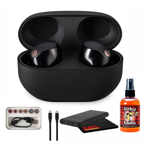 Sony WF-1000XM5 True Wireless Noise Canceling Earbuds (Black) Hi-Res Audio, Bluetooth 5.3, Adaptive ANC, Built-In Microphone with Goby Labs Cleaner and P-Bank Bundle (International Model)