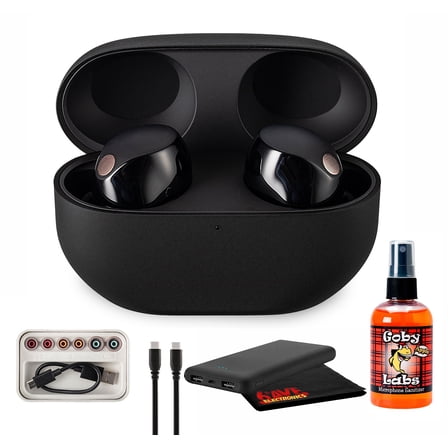 Sony WF-1000XM5 True Wireless Noise Canceling Earbuds (Black) Hi-Res Audio, Bluetooth 5.3, Adaptive ANC, Built-In Microphone with Goby Labs Cleaner and P-Bank Bundle (International Model)