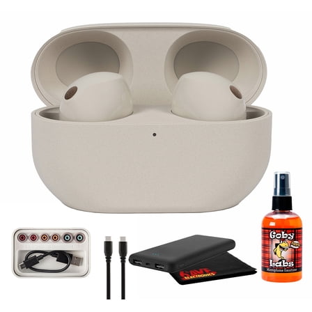 Sony WF-1000XM5 True Wireless Noise Canceling Earbuds (Silver) Hi-Res Audio, Bluetooth 5.3, Adaptive ANC, Built-In Microphone with Goby Labs Cleaner and P-Bank Bundle (International Model)