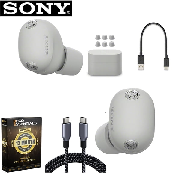 Sony WF-1000XM6 The Best Truly Wireless Noise Cancelling Earbuds (2026) Bluetooth in-Ear Headphones Upto 24hr Battery Silver Bundle w/Deco Essentials 6-foot USB-C Cable & 1YR Enhanced Protection Pack