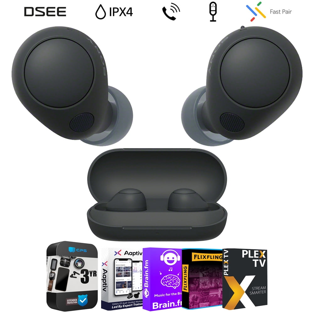 Sony WF-C700N Truly with YR Protection USA 3 Essentials Entertainment In-Ear and CPS Smart Pack Enhanced Bundle Tech Wireless Headphones, Audio Black Bundle