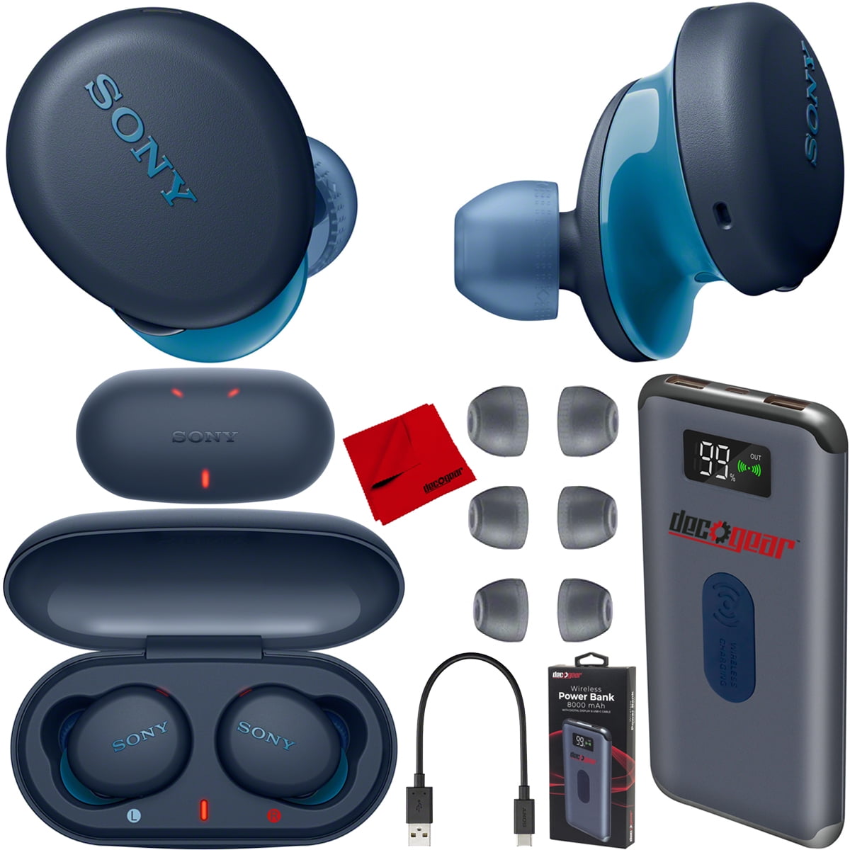 Sony WF XB700 Truly Wireless Earbuds Headphones with EXTRA BASS and Built in Microphone for Hands Free Calling Blue WF XB700 L Charging Case Bundle