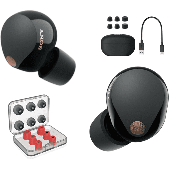 Sony WF1000XM5/B Industry Leading Noise Canceling Truly Wireless Earbuds Black Bundle with Deco Essentials 6 Pairs of In-Ear Earbud Tips (3 Memory Foam, 3 Silicone) (S/M/L Sizes)