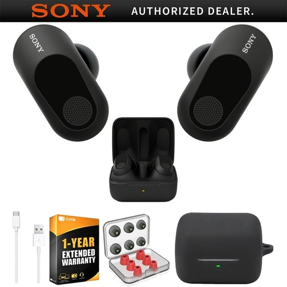 Sony WFG700N/B INZONE Buds Truly Wireless Noise Cancelling Gaming Earbuds, Black Bundle with Deco Silicone Case (Black), Memory Foam Ear Tips, USB-A to USB-C Cable & 1 YR CPS Enhanced Protection Pack