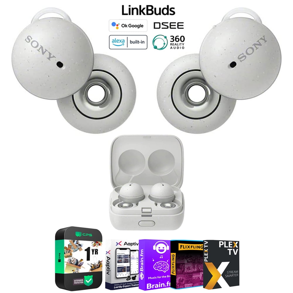 Sony WFL900/W LinkBuds Truly Wireless Earbuds Headphones w/ Alexa Built-in  (White) Bundle with Tech Smart USA Audio Entertainment Essentials Bundle  2020 and 1 YR CPS Enhanced Protection Pack | True Wireless Kopfhörer