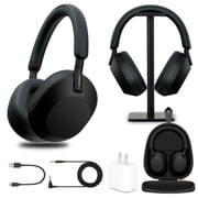 Sony WH-1000XM5 Wireless Noise Canceling Headphones with Auto Noise Canceling Optimizer, Crystal Clear Hands-Free Calling, and Voice Control, Black WH1000XM5/B + Headphone Stand + USB Adapter