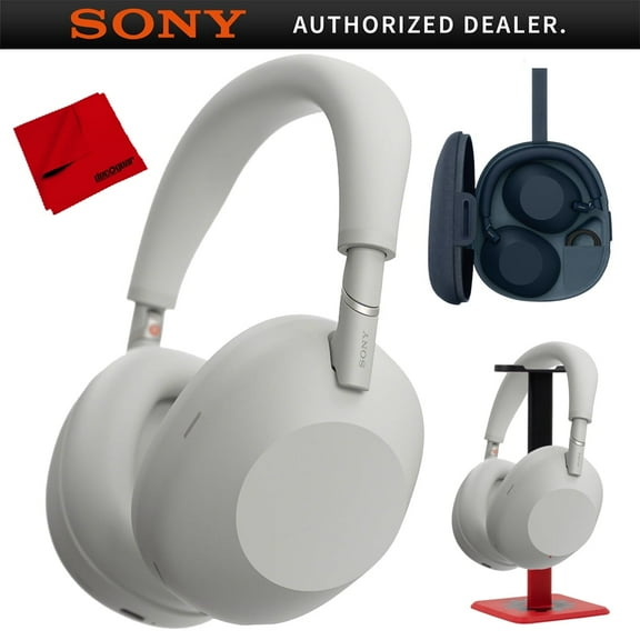 Sony WH-1000XM6 Best Wireless Noise Canceling Headphones, Platinum Silver Bundle with Deco Gear Pro Audio Headphone Stand in Matte Black/Red