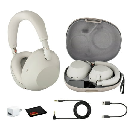 Sony WH-1000XM6 Wireless Noise Canceling Over-Ear Headphones, Silver + Charging Kit (International Model)