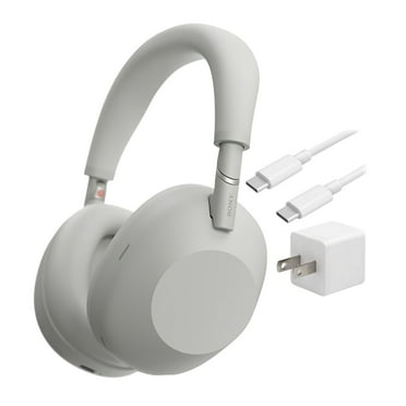 Sony WH-1000XM6 Wireless Noise-Canceling Headphones with QN3 Processor (Silver) Bundle with USB-C Charging Cable and Charging Accessory (3 Items)