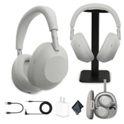 Sony WH-1000XM6 Wireless Noise-Cancelling Over-Ear Headphones Silver Premium Bluetooth LDAC Audio with QN3 Chip, 12 Microphones, 30-Hour Battery + Headphone Stand + USB Adapter