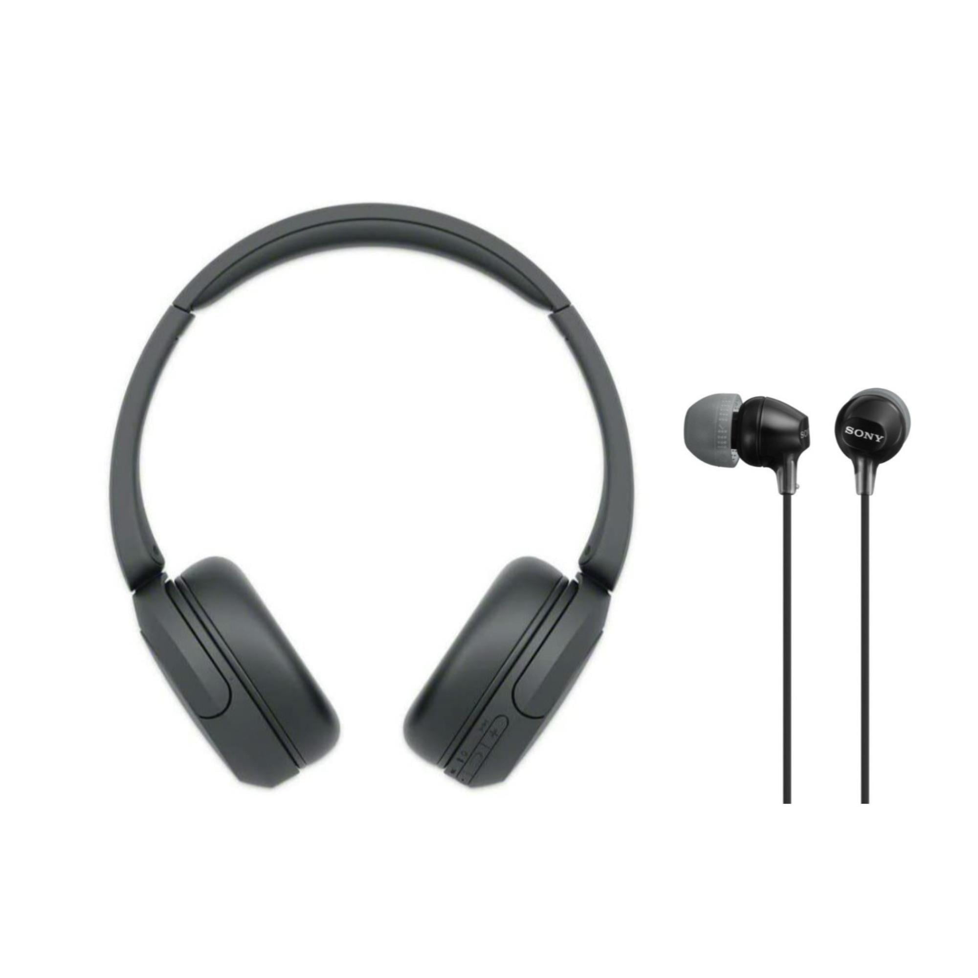 Sony WH-CH520 Bluetooth On-Ear Headphones & MDR-EX15LP In-Ear Earbuds, Black