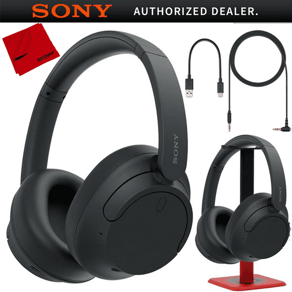 Sony WH-CH720N/B Wireless Noise Cancelling Headphone, Black Bundle with Deco Gear Hard Case + Pro Audio Headphone Stand + Microfiber Cleaning Cloth