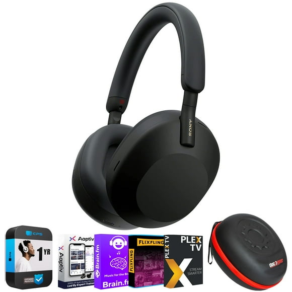 Sony WH1000XM5/B Wireless Industry Leading Noise Canceling Headphones, Black Bundle with Premium 2 YR CPS Enhanced Protection Pack, Deco Gear Headphone Case and Audio Entertainment Essentials Bundle