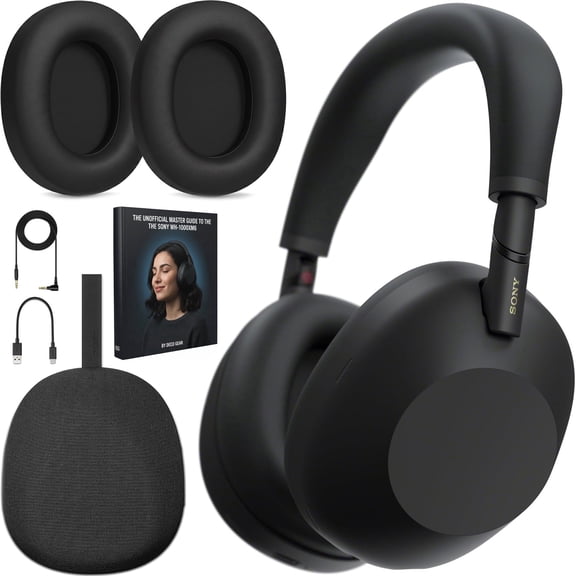 Sony WH1000XM6/B Best Wireless Noise Canceling Headphones, Black Bundle with Deco Essentials Headphones Ear Pads Replacement Headset Ear Cushions and Deco Gear Unofficial Master Guide