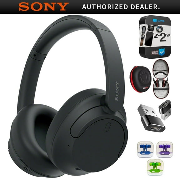 Sony WHCH720N/B Wireless Noise Cancelling Headphone, Black Bundle with Deco Gear Premium Hard Body Case + Converter Adapter Type C + Mizco Travelocity In-Ear Headphone + 2 Year Protection Pack