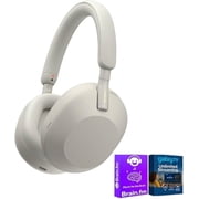 Sony Wireless Noise Canceling Over Ear Headphones Silver Bluetooth Headphones Premium Audio with Long Battery Life Built in Microphone and AudioTrends Bundle for Travel Entertainment