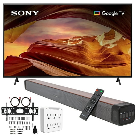 Sony X77L 43 Inch 4K HDR LED Smart TV with Google TV (2023) Bundle with Deco Gear 60W 2.0 CH Soundbar with Built-in Dual Subwoofers + 37"-100" TV Wall Mount Bracket + 6-Outlet Surge Adapter