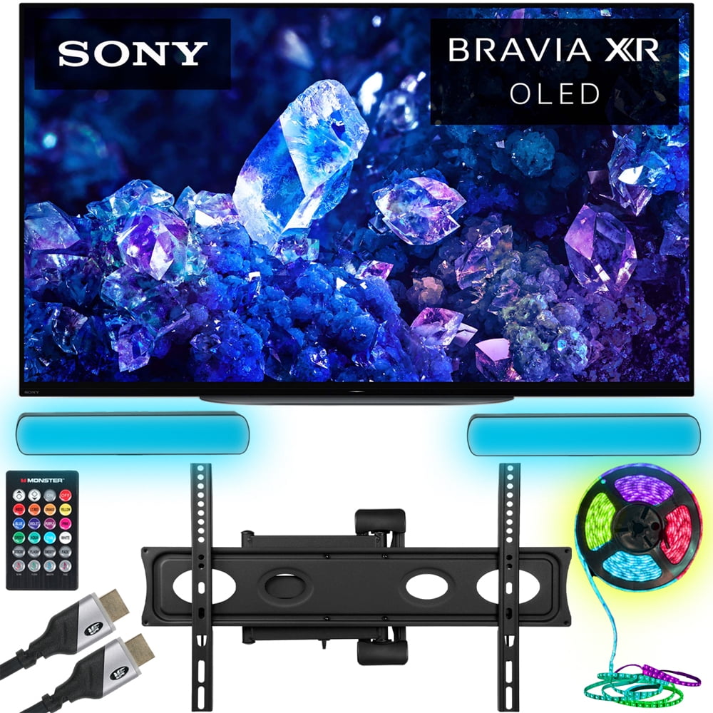 Sony XR42A90K Bravia XR A90K 42 4K HDR OLED Smart TV Bundle with Monster TV  Full Motion Wall Mount for 32-70 with 6 Piece Sound Reactive Lighting Kit  