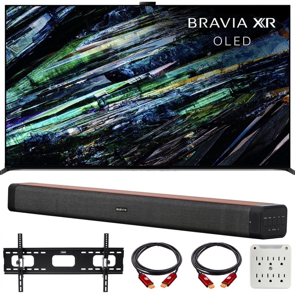 Sony XR55A95L BRAVIA XR A95L 55 inch QD-OLED 4K HDR Smart TV with Google TV (2023) Bundle with Deco Gear 60W 2.0 Channel Soundbar, 37"-100" TV Wall Mount Bracket Bundle and 6-Outlet Surge Adapter