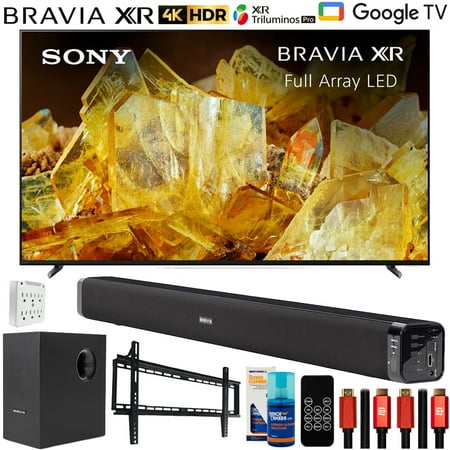 Sony XR65X90L Bravia XR 65" X90L 4K HDR Full Array LED Smart TV (2023 Model) Bundle with Deco Gear Home Theater Soundbar with Subwoofer, Wall Mount Accessory Kit, 6FT 4K HDMI 2.0 Cables and More