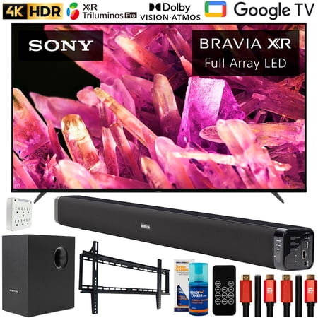 Sony XR75X90K Bravia XR 75" X90K 4K HDR Full Array LED Smart TV (2022 Model) Bundle with Deco Gear Home Theater Soundbar with Subwoofer, Wall Mount Accessory Kit, 6FT 4K HDMI 2.0 Cables and More