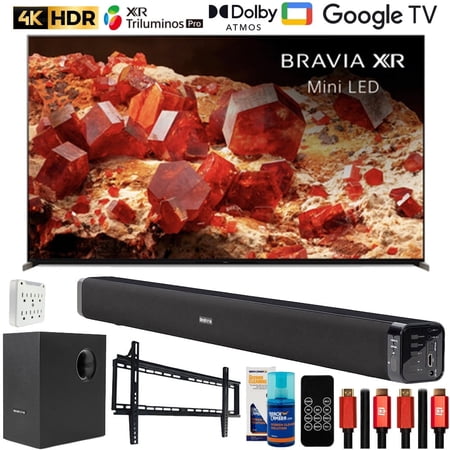 Sony XR75X93L BRAVIA XR 75 inch Class X93L Mini LED 4K HDR Google TV Bundle with Deco Gear Home Theater Soundbar with Subwoofer, Wall Mount Accessory Kit, 6FT 4K HDMI 2.0 Cables and More (2023 Model)