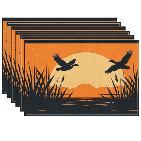 Heat-Resistant Fall-themed Placemats for Table Kitchen Decoration Washable Autumn Scene Nature Birds Placemat Geese Reeds Fade-Resistant Mats 6Pcs 17.7" X 13"