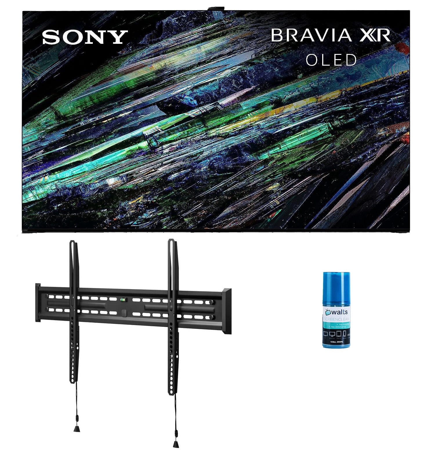 Sony XR77A95L 77 Inch QD-OLED 4K UHD Smart Google TV with AI Upscaling with a Walts TV FIXED-MOUNT-43-90 TV Mount for 43 Inch-90 Inch Compatible TV's and Walts HDTV Screen Cleaner Kit (2023)