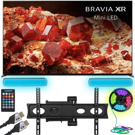 Sony XR85X93L BRAVIA XR 85 inch Class Mini LED 4K HDR Google TV 2023 Bundle with Monster Cables Home Theater Setup Package - Full Motion Mount, Monster HDMI Cables, & Sound Reactive RGB Light Strip