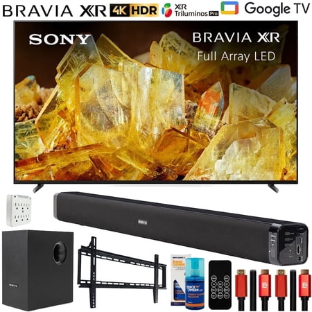 Sony XR98X90L Bravia XR 98" X90L 4K HDR Full Array LED Smart TV (2023 Model) Bundle with Deco Gear Home Theater Soundbar with Subwoofer, Wall Mount Accessory Kit, 6FT 4K HDMI 2.0 Cables and More