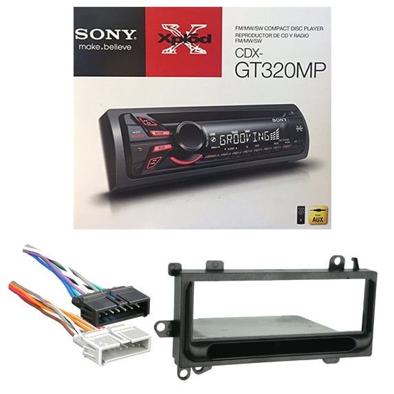 Sony Xplod CDX-GT320MP CD Receiver with 52x4W Amp With Metra 70-1817 Radio Wiring Harness For Chrysler/Jeep 1984-06 & Metra 99-6000 Single DIN Installation Kit for 1974-03 Chrysler Dodge, Eagle, Jeep