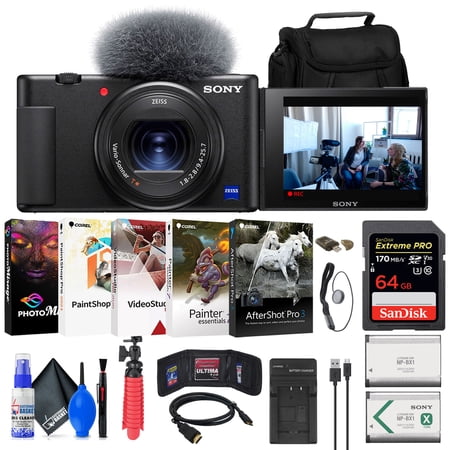Sony ZV-1 201MP 1" Type Exmor RS Stacked CMOS Digital Camera with 64GB Memory Card, Black