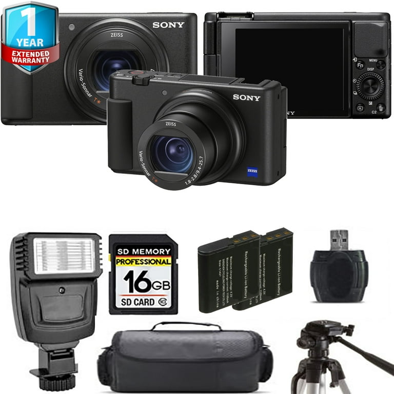 Sony ZV-1 Digital Camera (Black) + Extra Battery + Flash+ 1 Yr