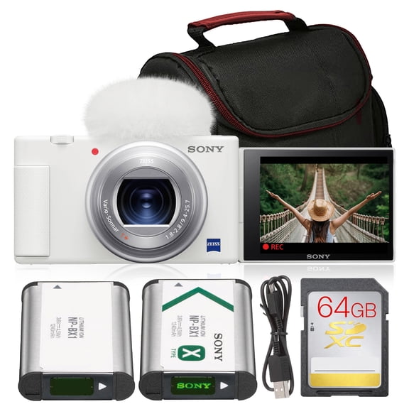 Sony ZV-1 Digital Camera Bundle White | 20.1MP 1" Sensor, 4K Video, Fast AF, Directional Mic