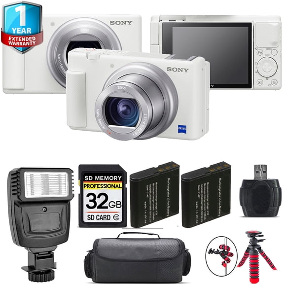 Sony ZV-1 Digital Camera (White) + Extra Battery + 1 Yr Warranty + 32GB (International Version)