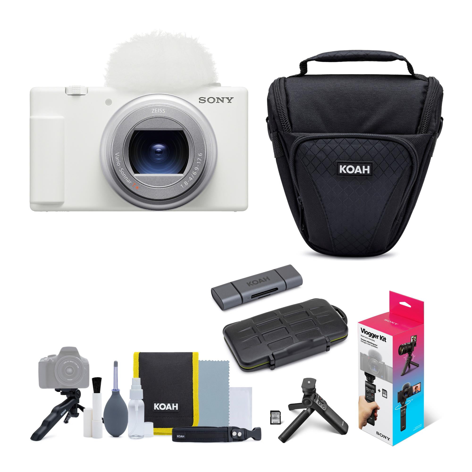 Sony ZV-1 II Vlog Camera for Content Creators and Vloggers (White) Bundle with ACCVC1 Vlogger Accessory Kit, Holster Camera Case, and Pro 2-In-1 Aluminum Shell OTG Dual Slot SD Card Reader (4 Items)