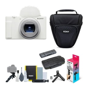 Sony ZV-1 II Vlog Camera for Content Creators and Vloggers (White) Bundle with ACCVC1 Vlogger Accessory Kit, Holster Camera Case, and Pro 2-In-1 Aluminum Shell OTG Dual Slot SD Card Reader (4 Items)