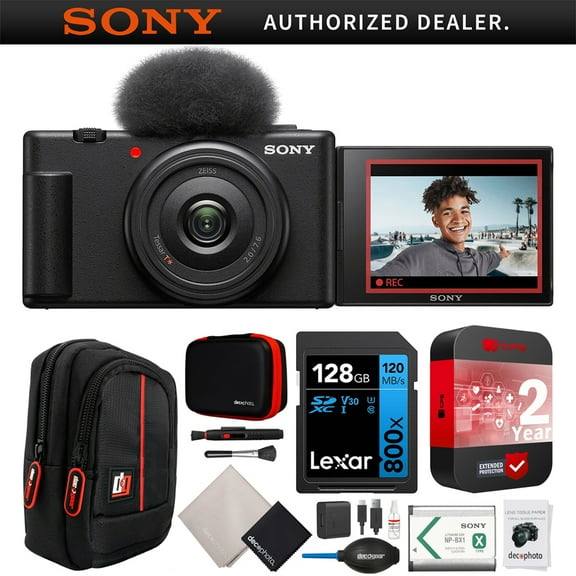 Sony ZV-1F Vlog Camera with 4K Video & 20.1MP for Content Creators and Vloggers Black ZV-1F/B Bundle with CPS 2 YR Extended Protection Pack + Deco Gear Case + 128GB Card| Official Sony USA Dealer