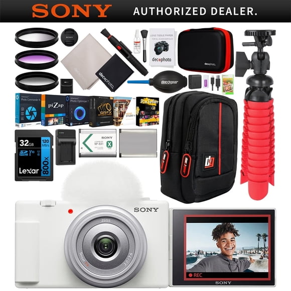 Sony ZV-1F Vlog Camera with 4K Video & 20.1MP for Content Creators and Vloggers White ZV-1F/W Bundle with Deco Gear Case + Extra Battery + Filter Kit + Photo Video Software| Official Sony USA Dealer