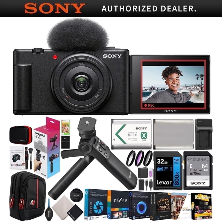 Sony ZV-1F 4K Vlog Camera, Black Bundle with ACCVC1 Kit & Extra