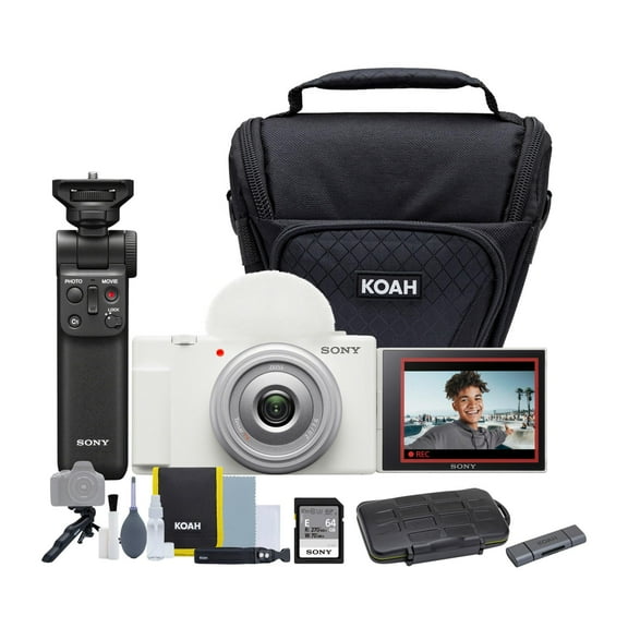 Sony ZV-1F Vlog Camera for Content Creators and Vloggers (White) Bundle with ACCVC1 Vlogger Accessory Kit, Holster Camera Case, and Aluminum Shell OTG Dual Slot SD Card Reader (4 Items)