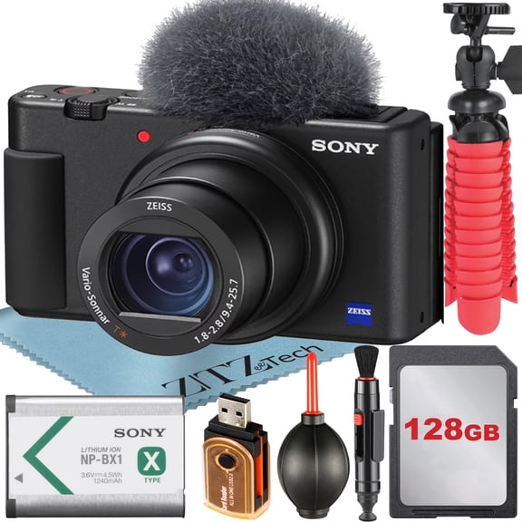 Sony ZV-1F Vlogging Camera (Black) with SanDisk 128GB Memory Card + ZeeTech Accessory Bundle (International Version)