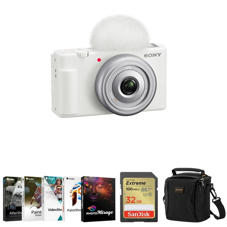 Sony ZV-1F Vlogging Camera, White Bundle with Corel PC Software