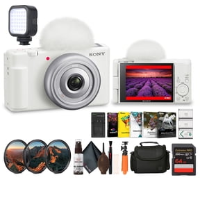 Sony ZV‑1F/W Vlog Camera in White | 20.1 MP 1‑Inch Exmor RS Sensor Compact Creator Camera (White) (ZV1F/W) + Filter Kit + 64GB Card + Photo Software + 2 x NP-BX1 Battery + More
