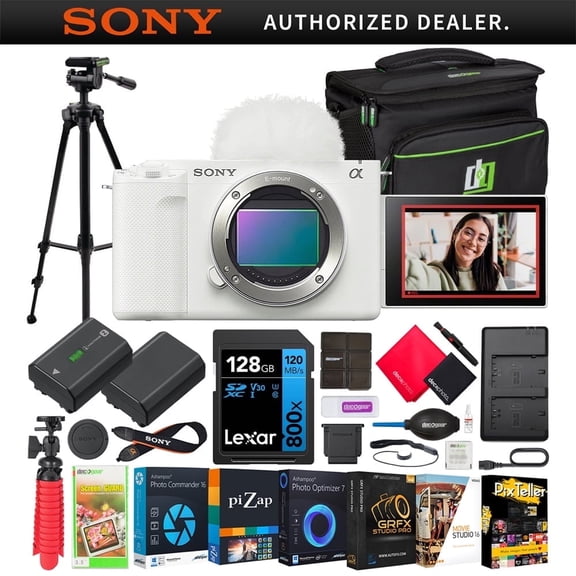 Sony ZV-E1 Mirrorless Full Frame Interchangeable Lens Vlog Camera ILCZV-E1/W White Kit w/ Deco Gear Photography Bag + Tripod + Extra Battery, Dual Charger, 128GB Card & More |Official Sony Partner|