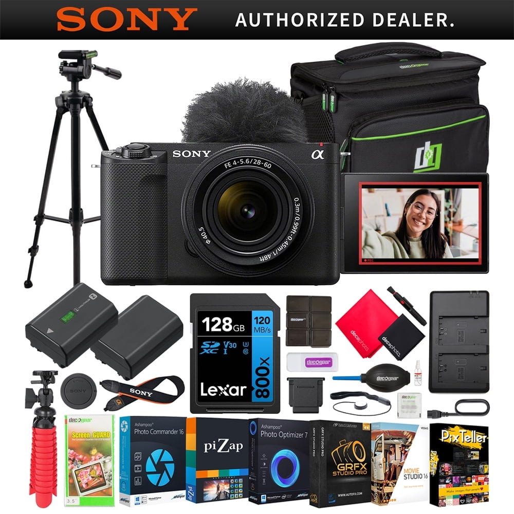 Sony ZV-E1 Mirrorless Full Frame Vlog Camera w/ FE 28-60mm F4-5.6 Zoom Lens ILCZV-E1L/B Bundle w/ Deco Gear Bag+ Tripod + Extra Battery, Dual Charger, 128GB Card & Accessories |Official Sony Partner|