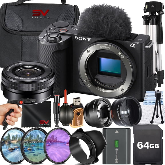 Sony ZV-E10 II Mirrorless Camera (Black) with 16-50mm Lens + 64GB Memory Card + Case + Filter Kit + SV Premium Accessory Bundle (International Model)