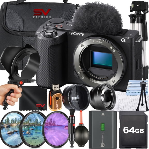 Sony ZV-E10 II Mirrorless Camera (Black) (Body Only) + 64GB Memory Card + Case + Filter Kit + SV Premium Accessory Bundle (International Model)